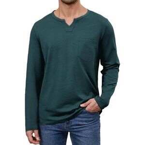 Men's Casual Cotton V Neck Long Sleeve T-Shirts Solid Fall Pullover Basic Tee To